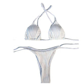 Einfarbiger Neckholder-Bikini mit Struktur und Polsterung zum Selbstbinden